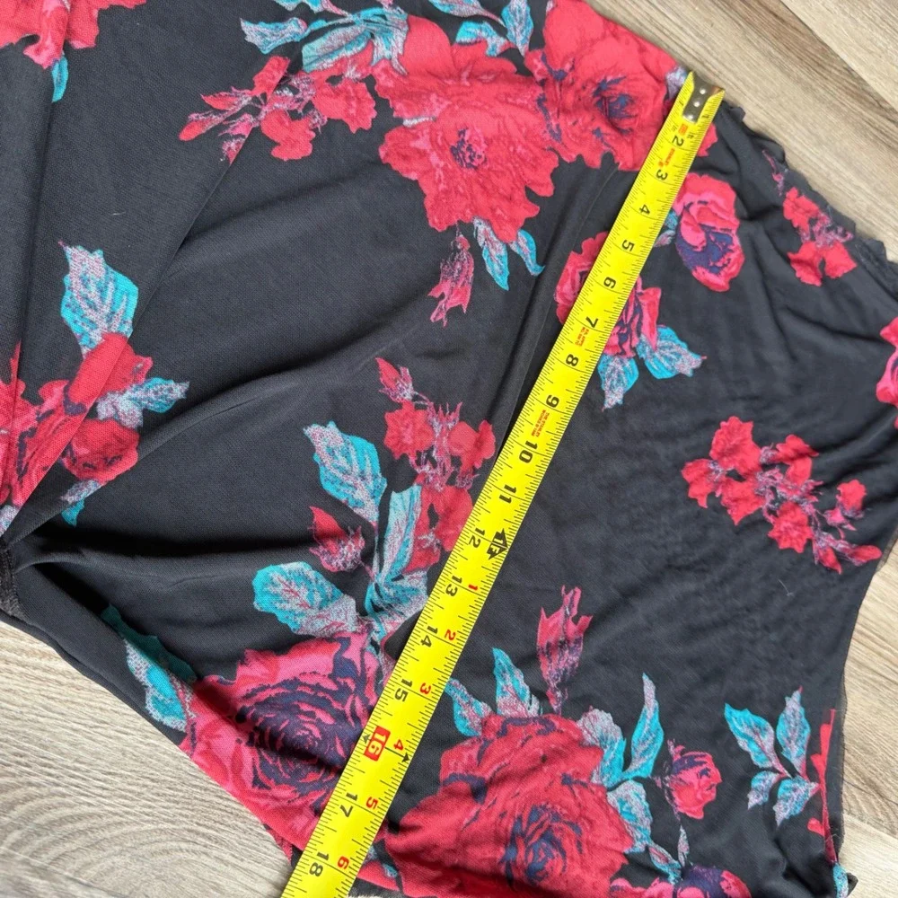 Free People Floral Mesh Maxi Dress Black Red Sleeveless XL‎ Stretch Sexy Cowl